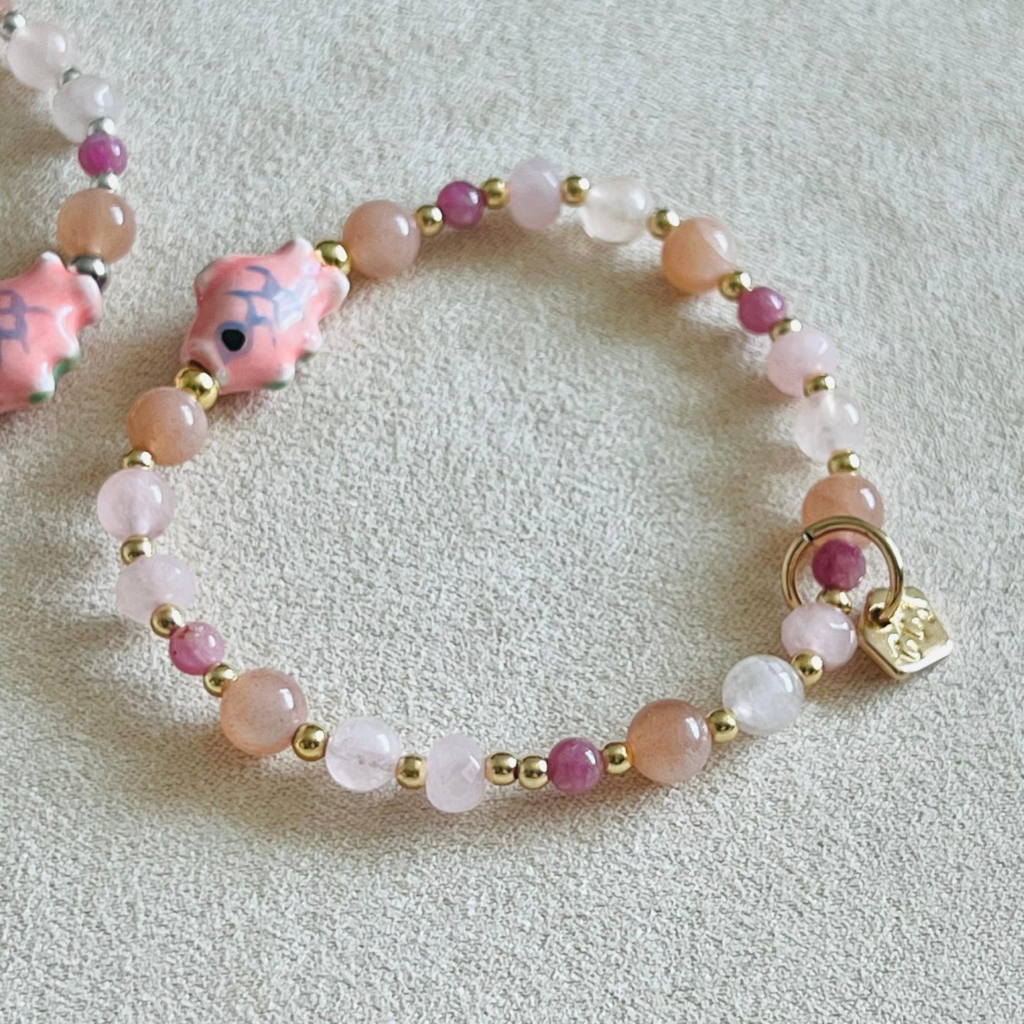 Morganite, Pink Tourmaline, Rose Quartz & Sunstone Rose Koi Bracelet