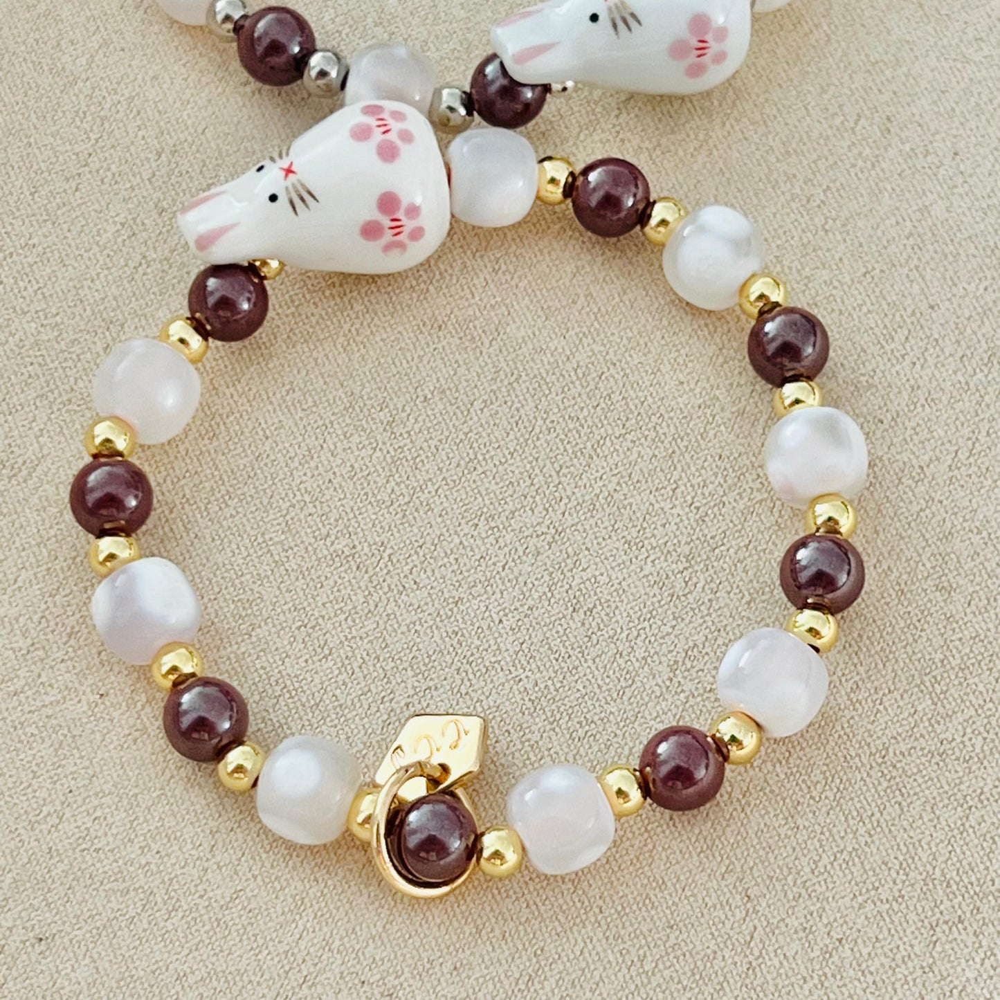 Cinnabar & Snowflake Agate Heavenly Bunny Bracelet