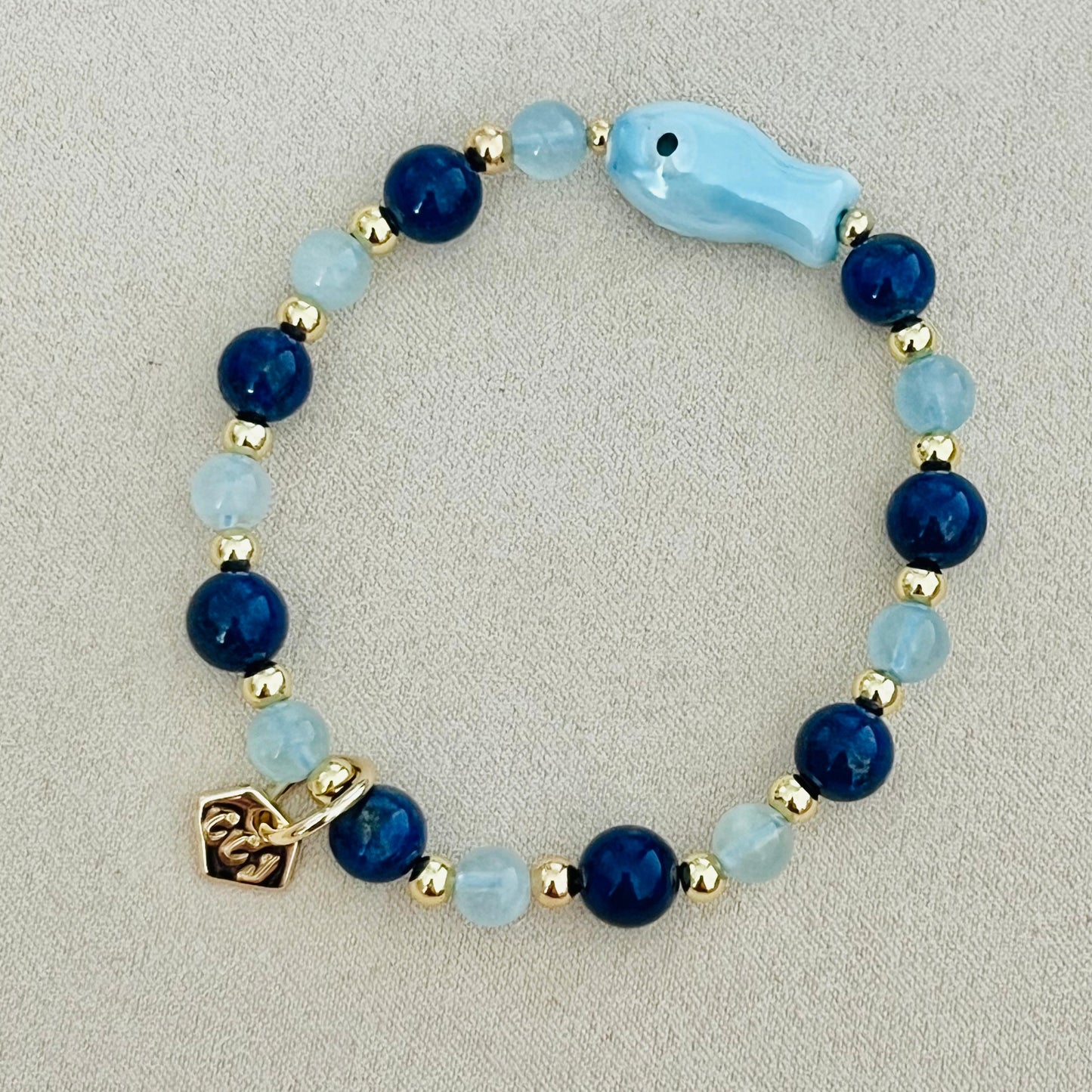 Aquamarine & Lapis Lazuli Money Fish Bracelet 🐟