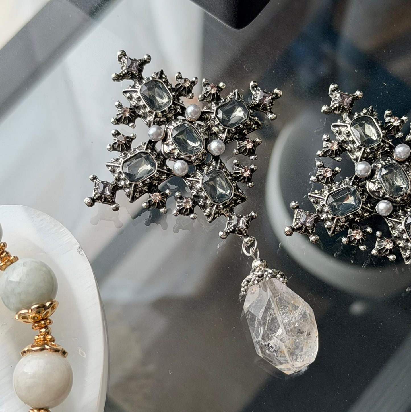 Herkimer Diamond Byzantine Brooch