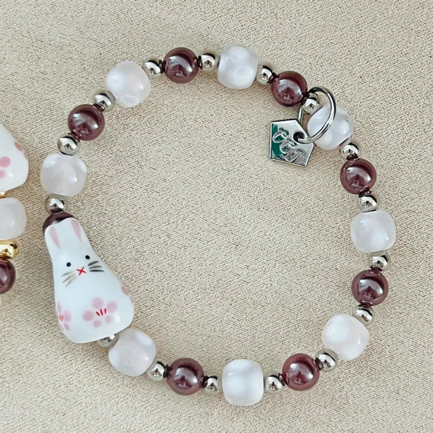 Cinnabar & Snowflake Agate Heavenly Bunny Bracelet