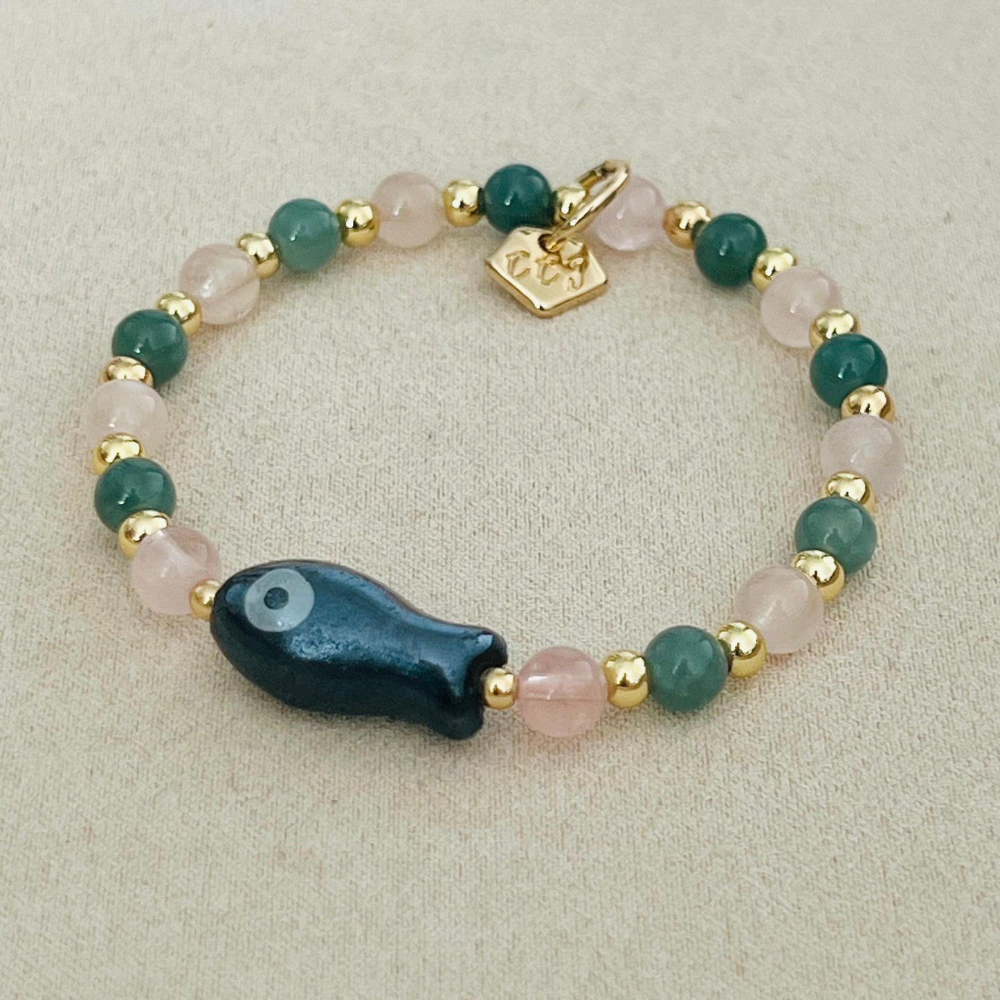 Blue Jade & Morganite Money Fish Bracelet 🐟