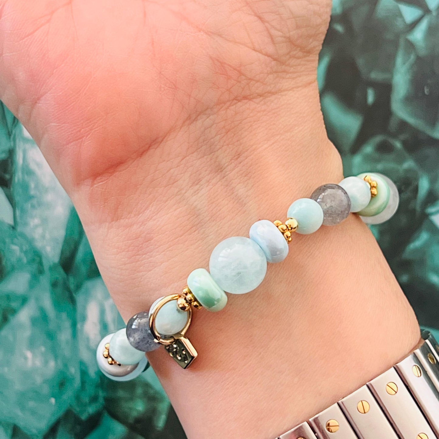 Blue Beryl, Blue Strawberry Quartz & Hemimorphite Candy Bracelet