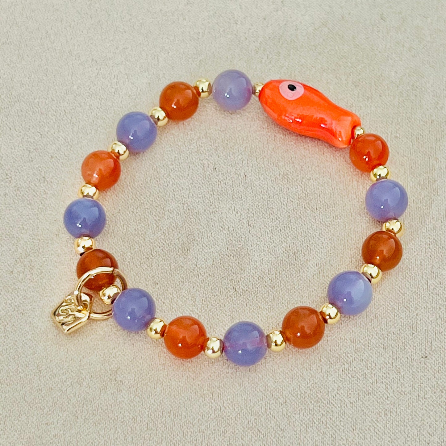 Lavender Moon Quartz & Red Rabbit Hair Quartz Money Fish Bracelet 🐟