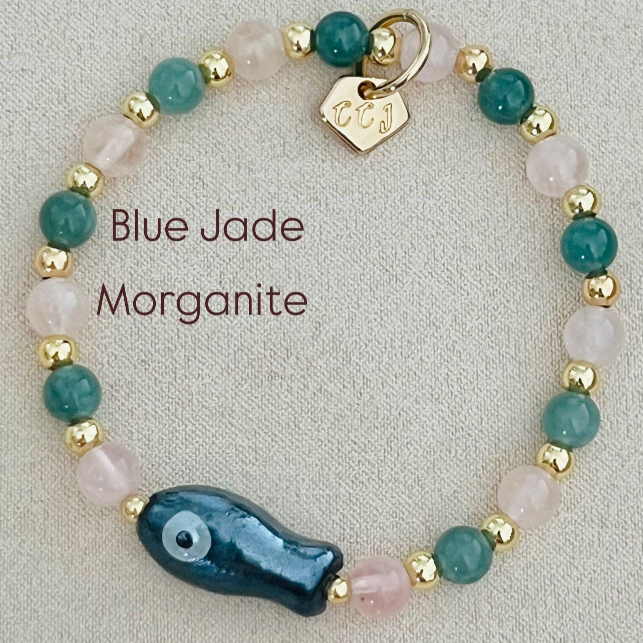 Blue Jade & Morganite Money Fish Bracelet 🐟