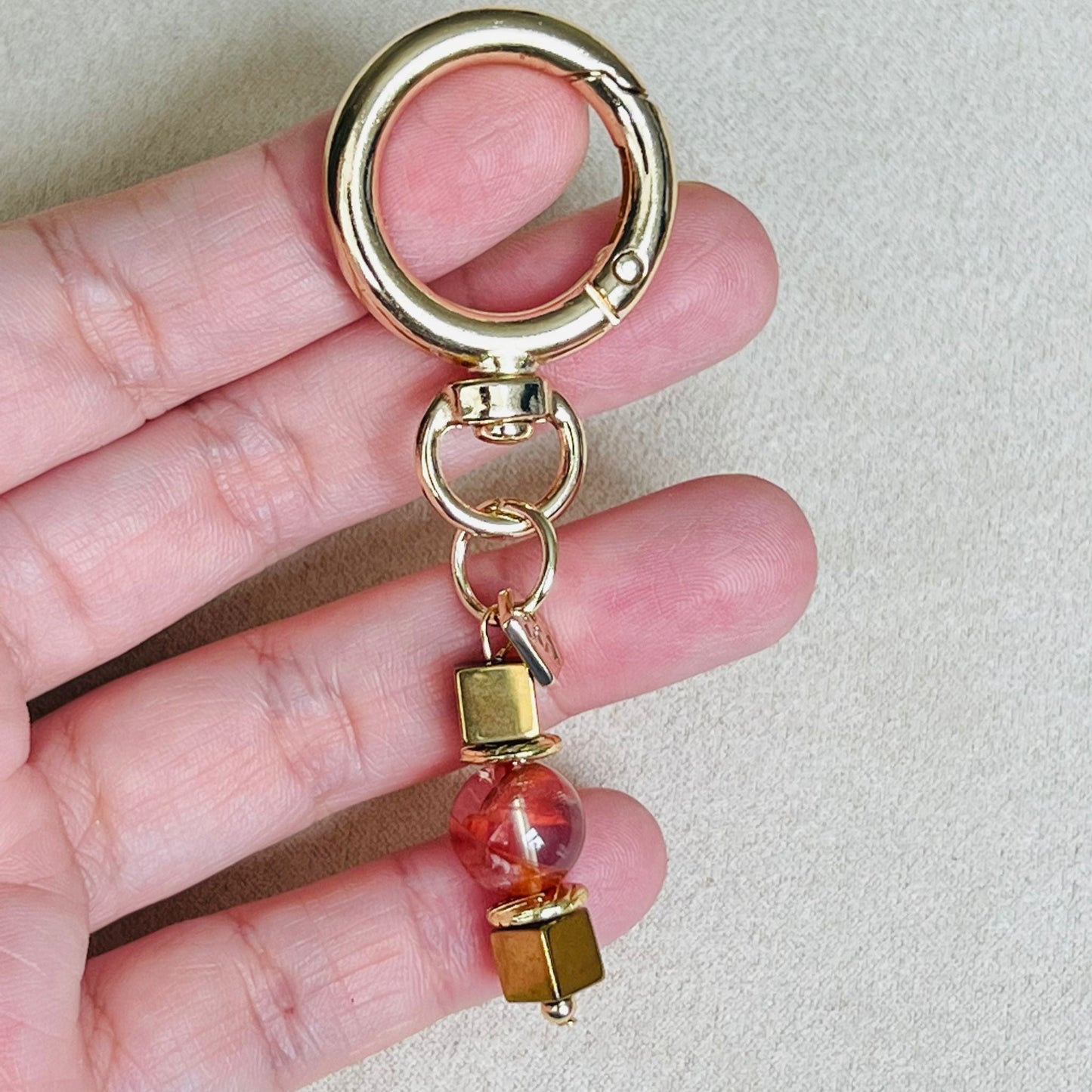 Red Hematoid & Gold Hematite Bag Charm/ Key Ring