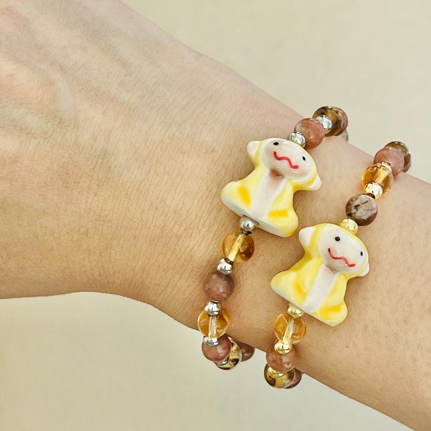 Citrine & Plum Blossom Agate Merry Monkey Bracelet