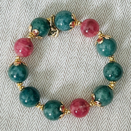 Green Pea Jade & Rhodochrosite Bracelet