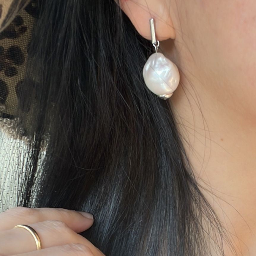 Puffy Baroque Pearl Earrings SHW