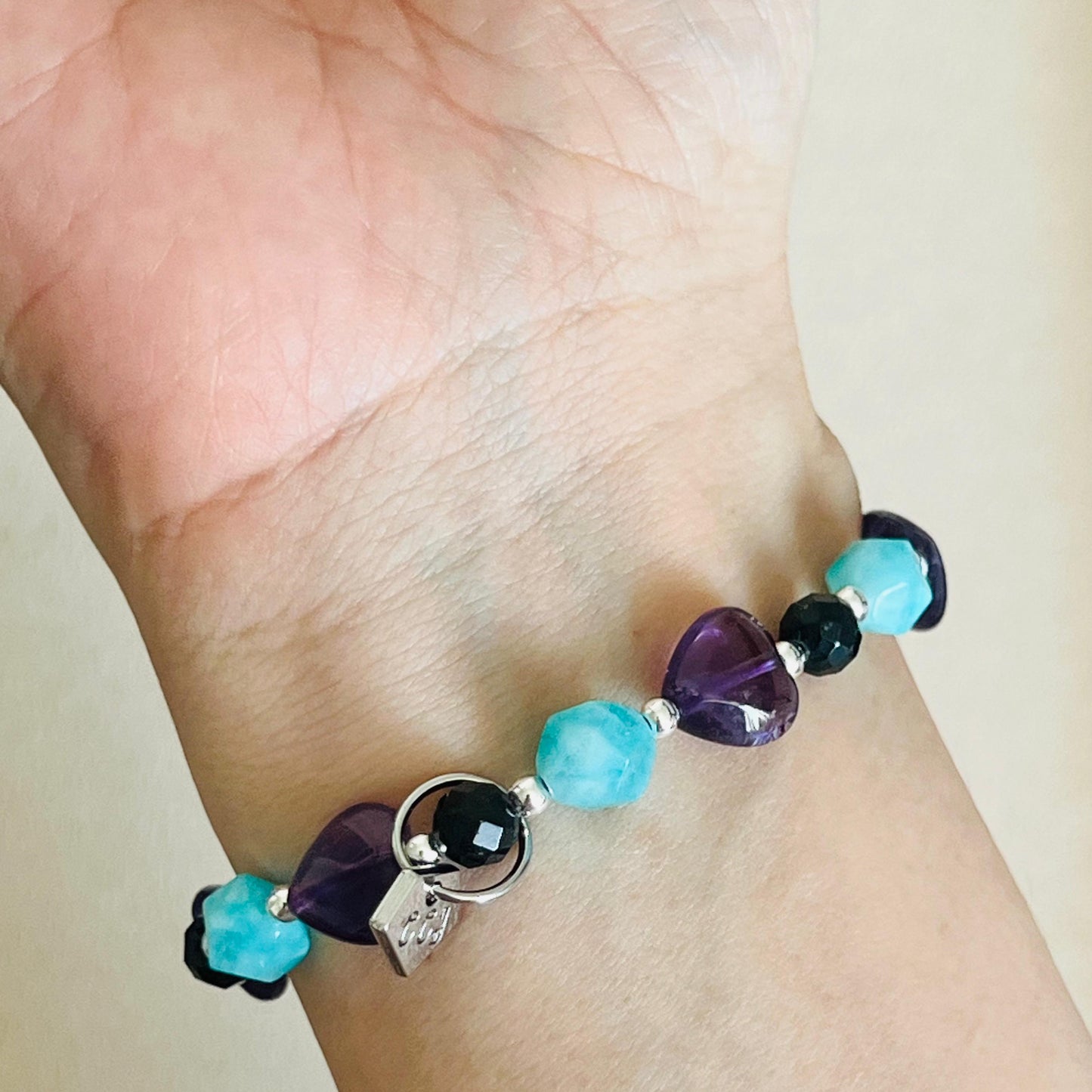 Amazonite, Amethyst & Black Tourmaline Grape Koi Bracelet