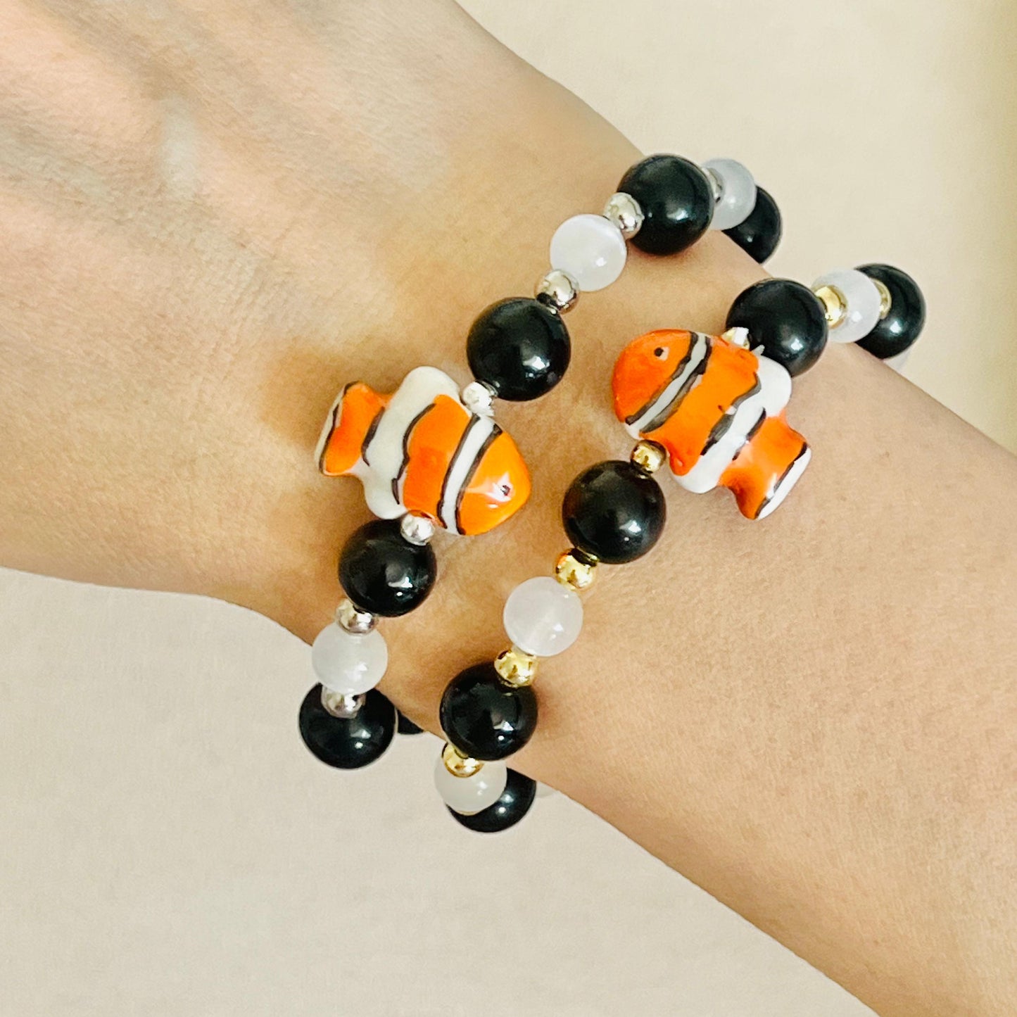 Gold Sheen Obsidian & Selenite Courageous Clownfish Bracelet