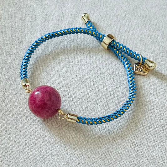 Rhodonite Girl Bracelet (Blue String)