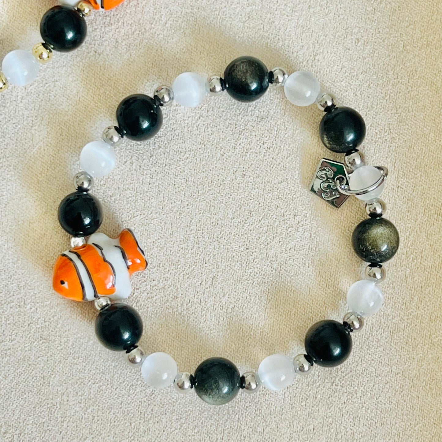 Gold Sheen Obsidian & Selenite Courageous Clownfish Bracelet