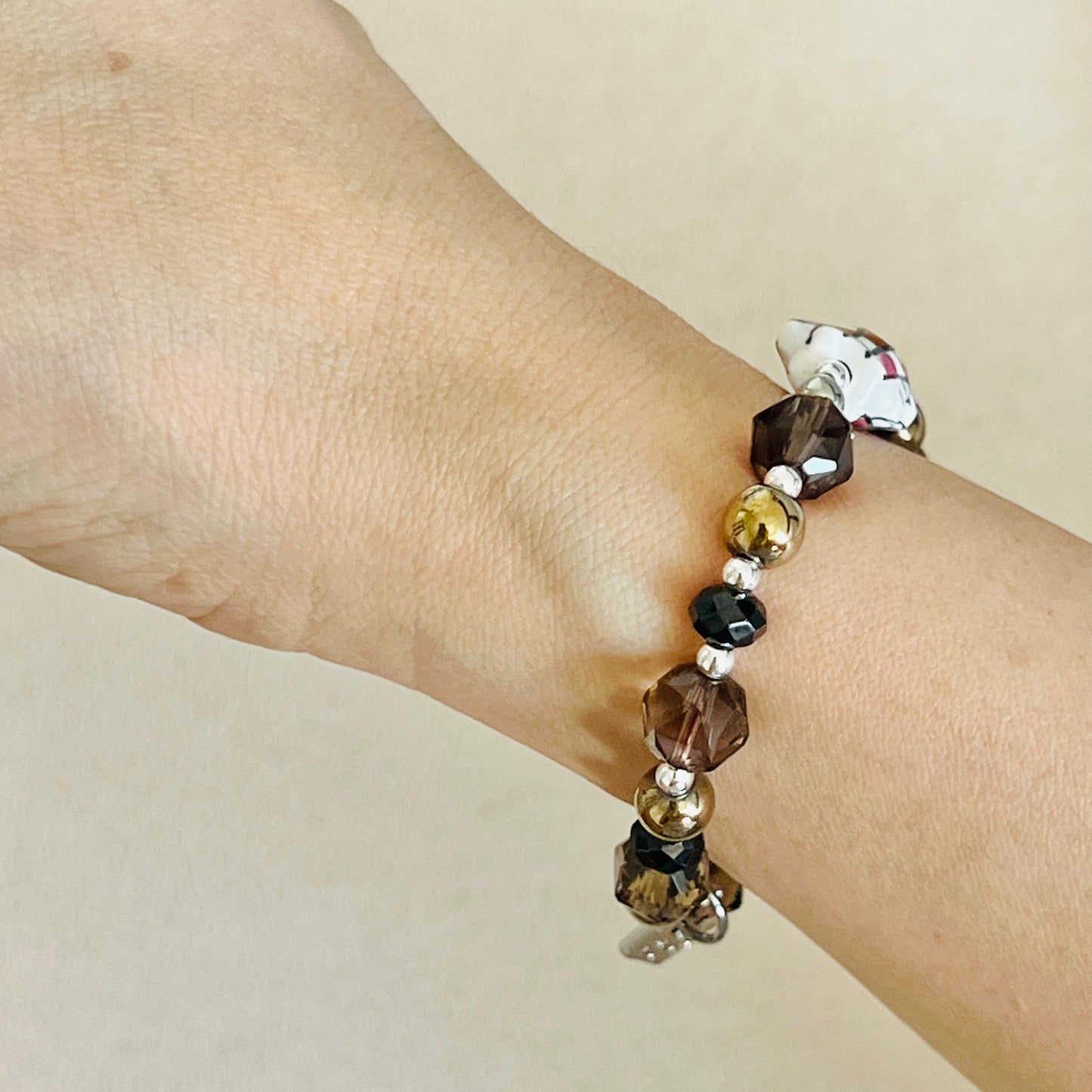 Black Spinel, Hematite & Smoky Quartz Chocolate Koi Bracelet