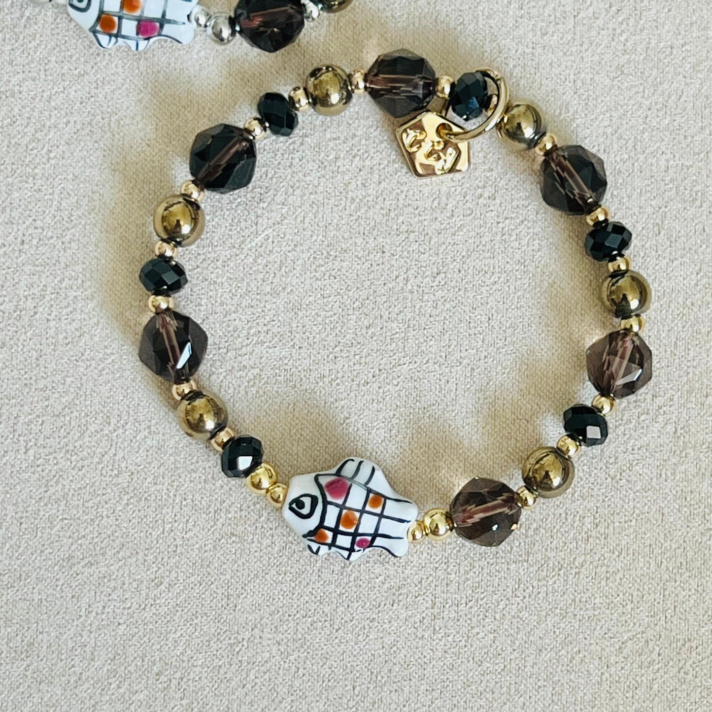 Black Spinel, Hematite & Smoky Quartz Chocolate Koi Bracelet