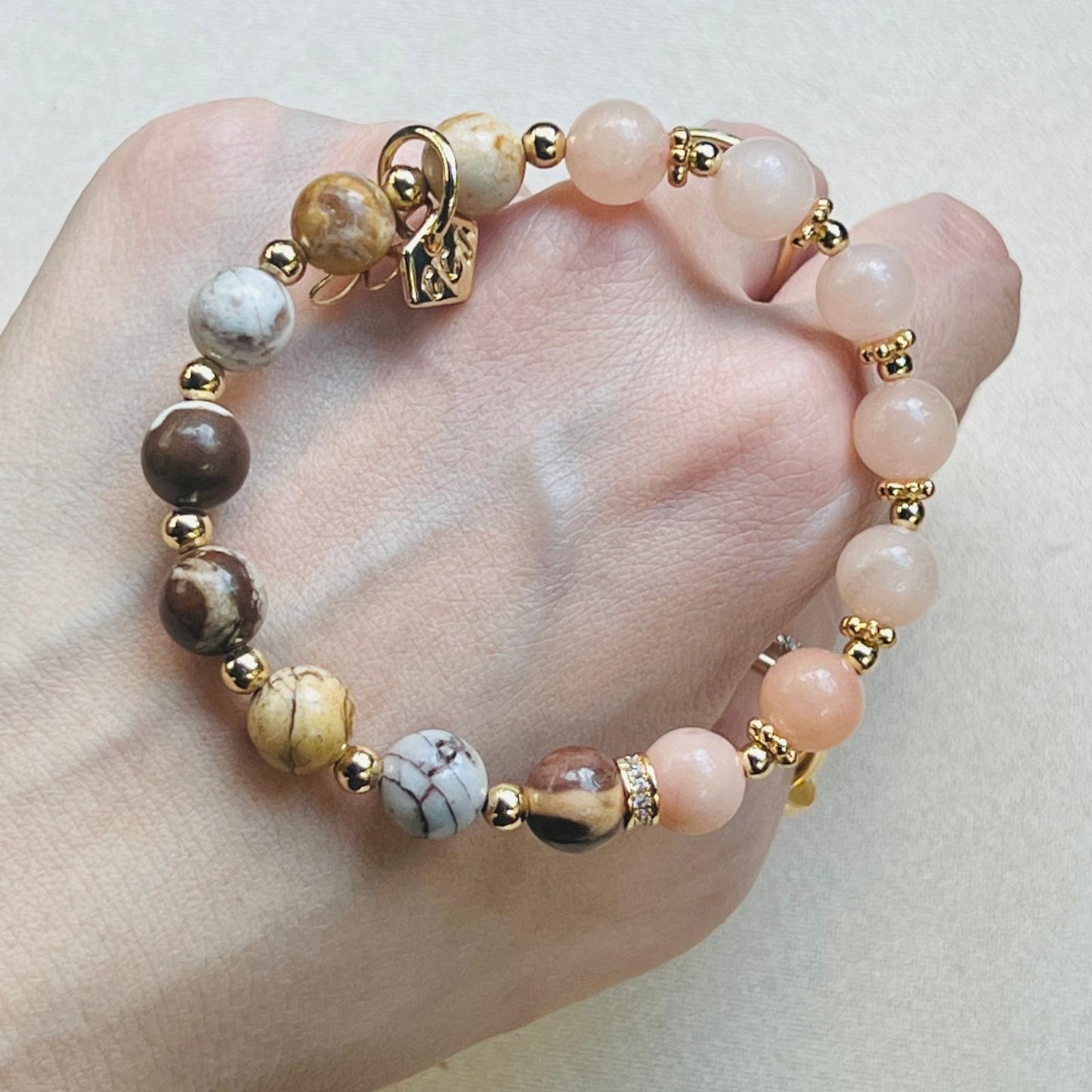 Australian Zebra Jasper & Peach Aventurine Baby Bracelet