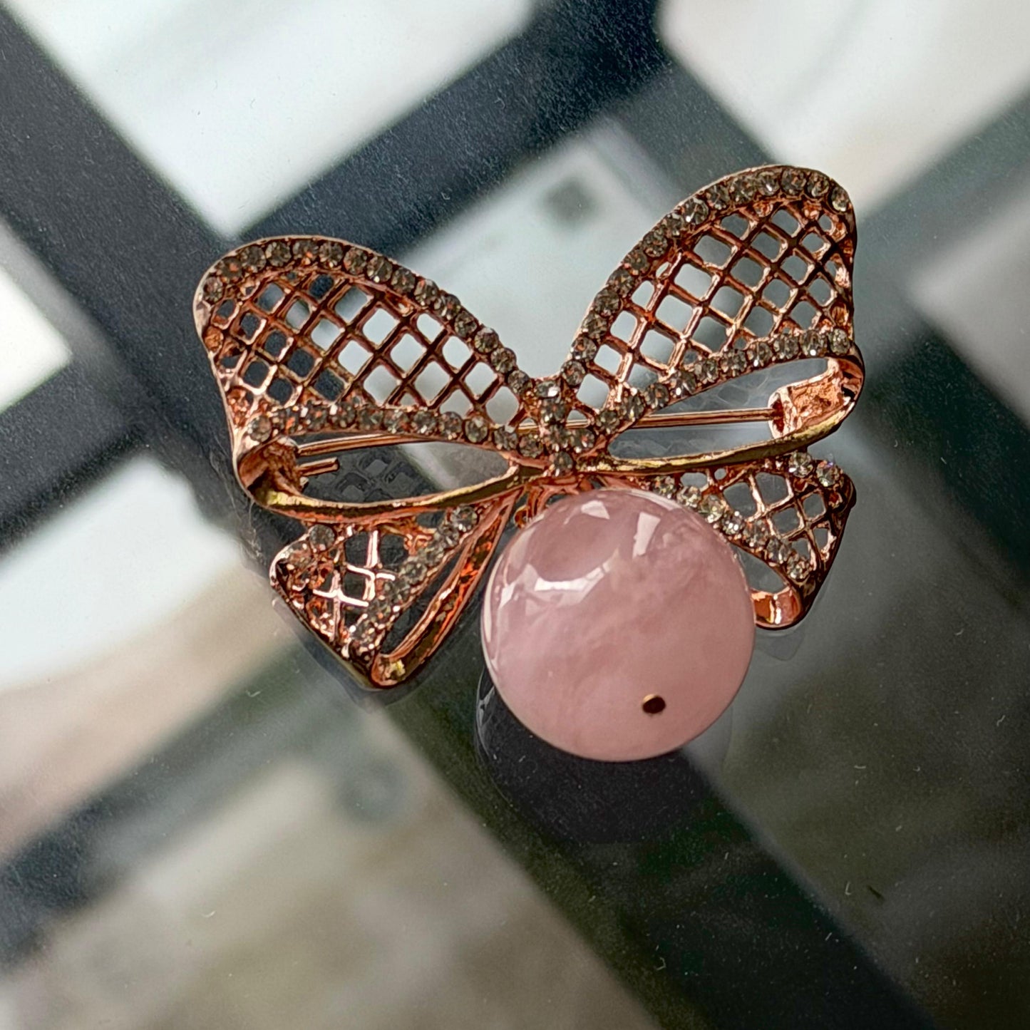 Madagascar Rose Quartz Ribbon Brooch