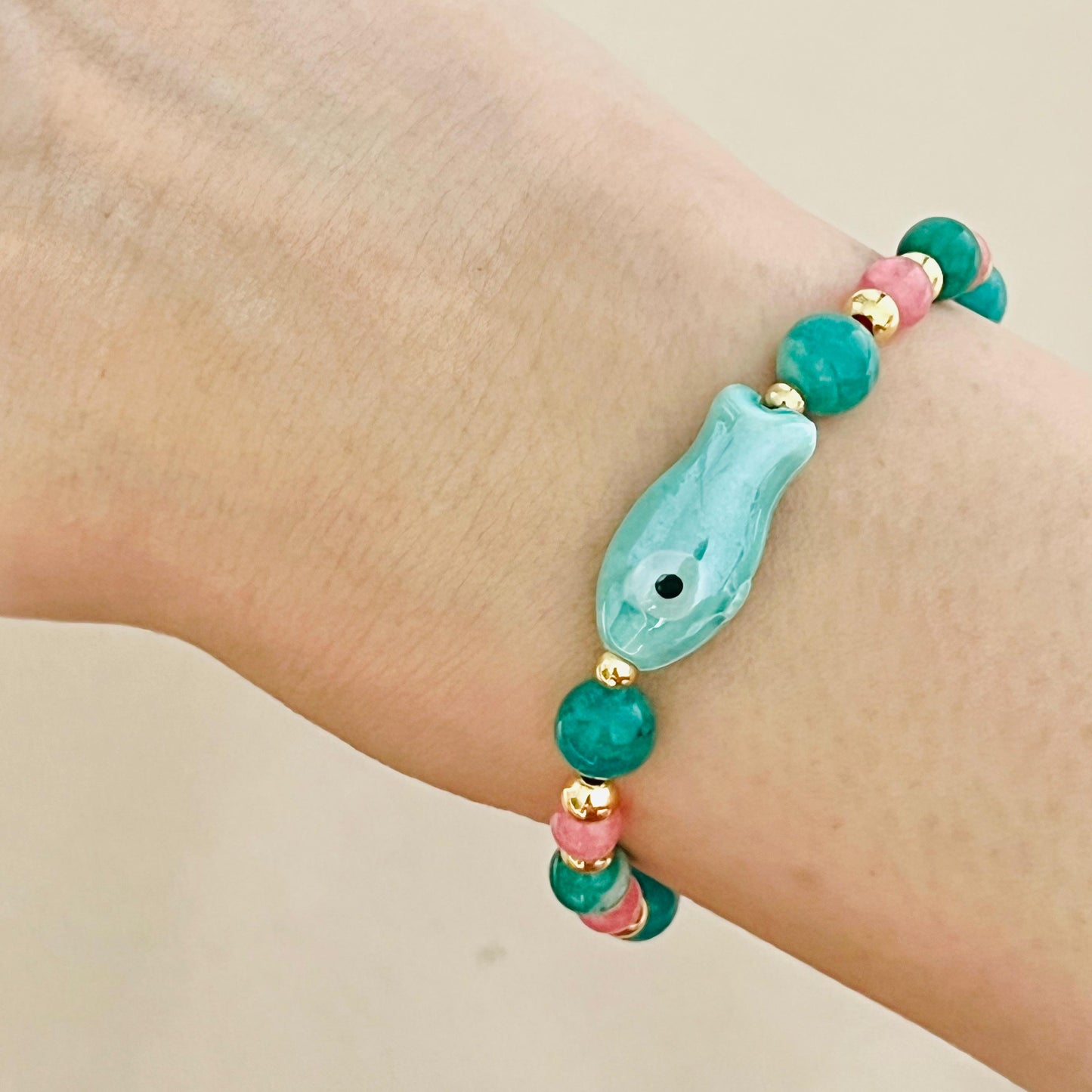 Amazonite & Rhodochrosite Money Fish Bracelet 🐟