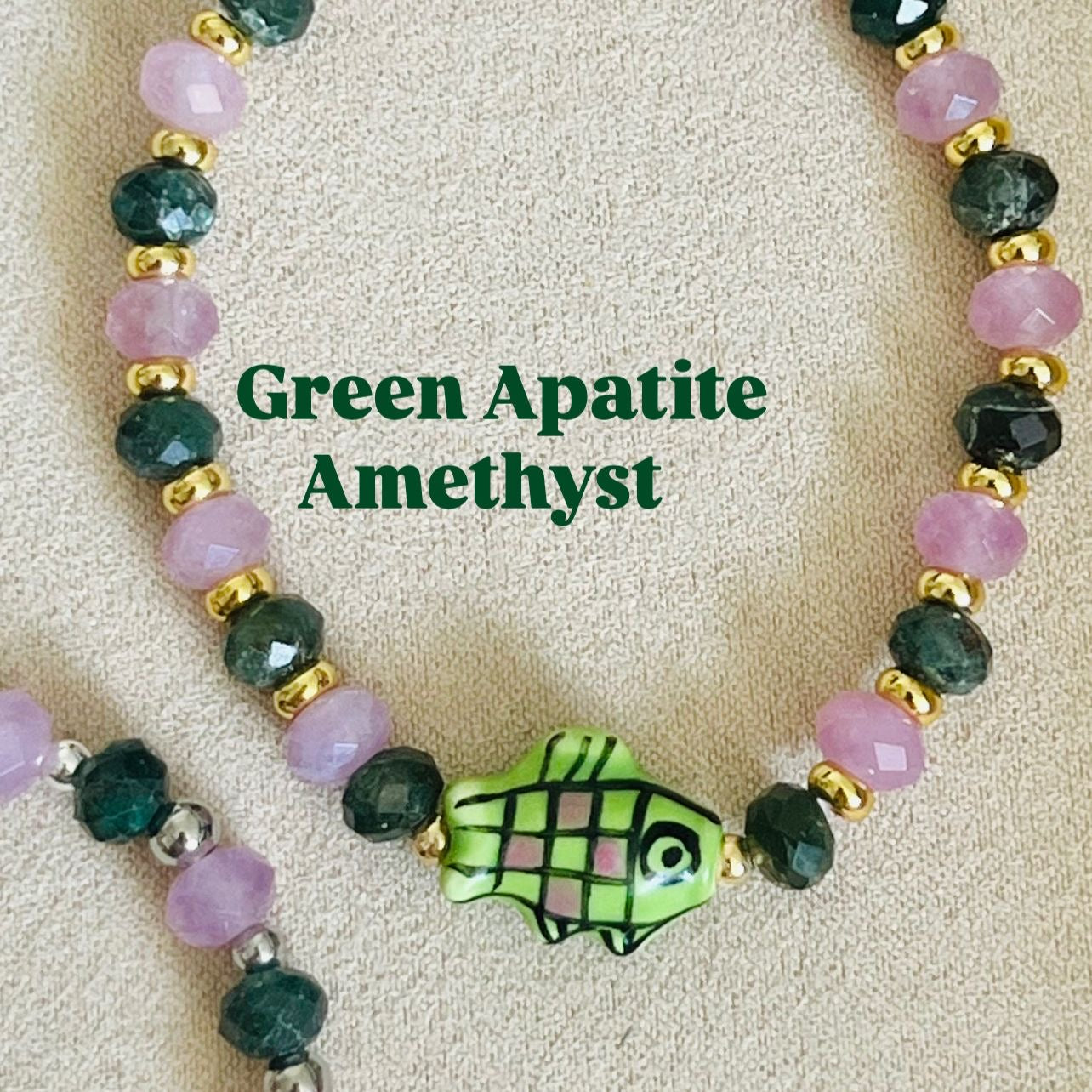 Amethyst & Green Apatite Peppermint Koi Bracelet