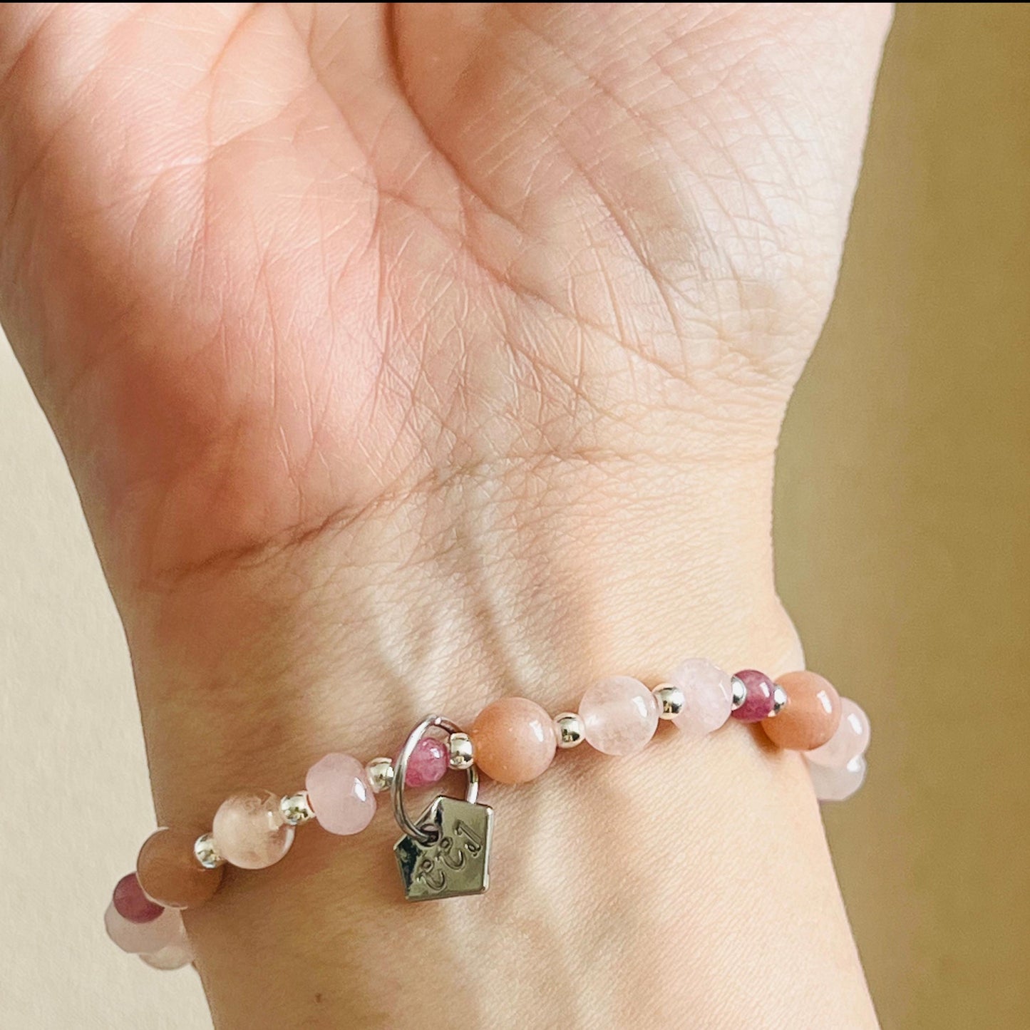 Morganite, Pink Tourmaline, Rose Quartz & Sunstone Rose Koi Bracelet