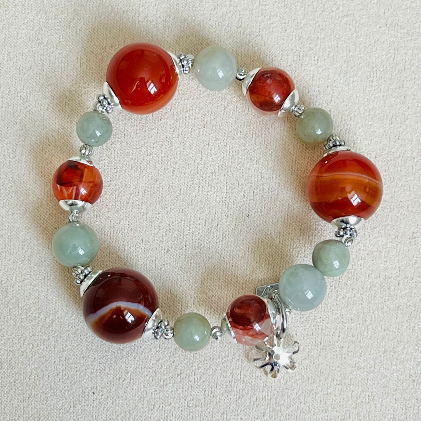 Carnelian, Red Hematoid & Olive Jade Bracelet SHW