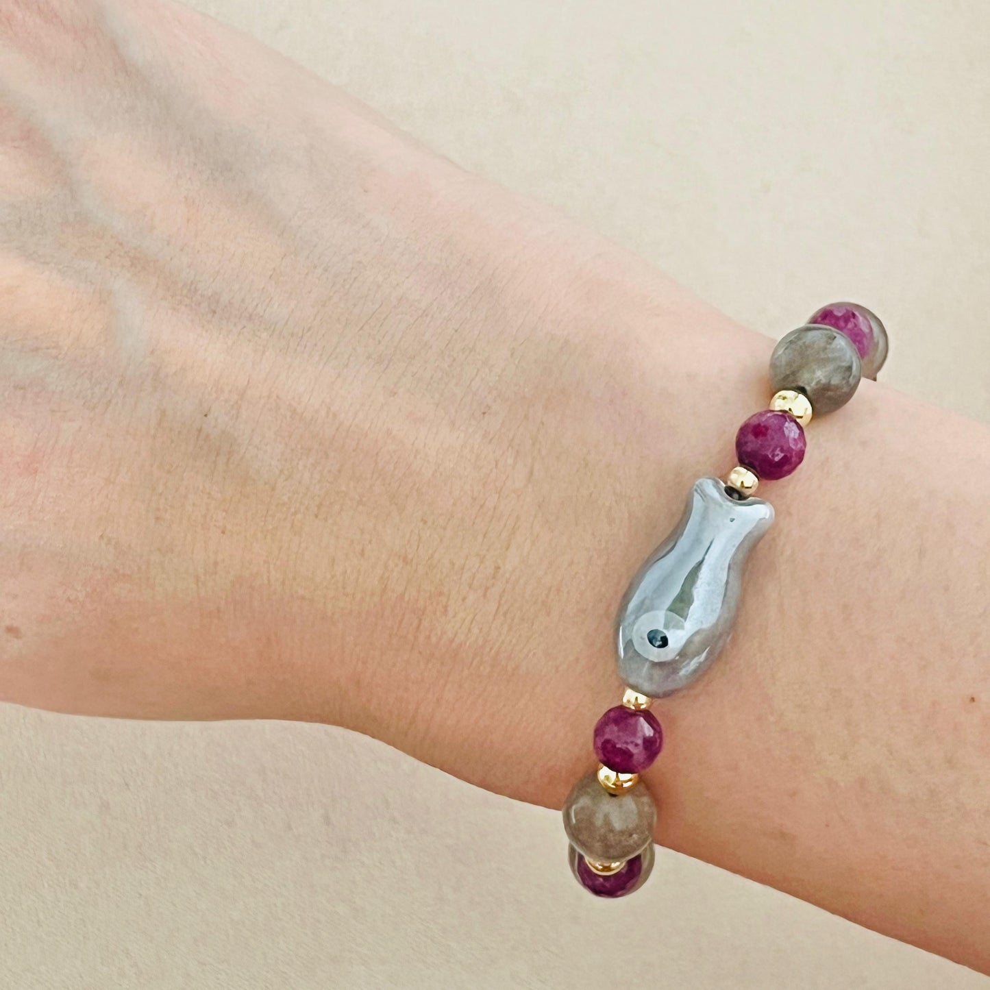 Labradorite & Ruby Money Fish Bracelet 🐟