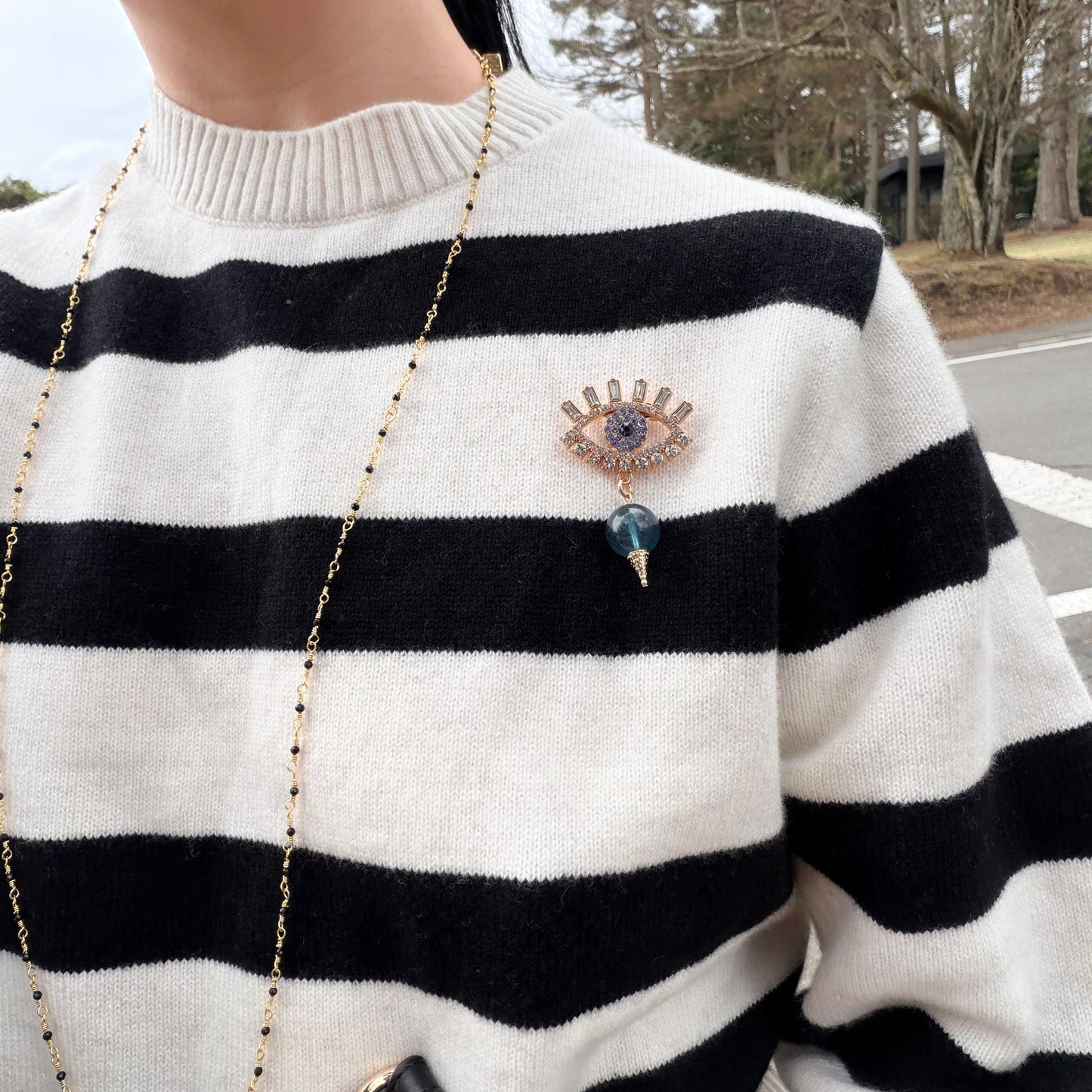 Peacock Aquamarine Evil Eye Brooch