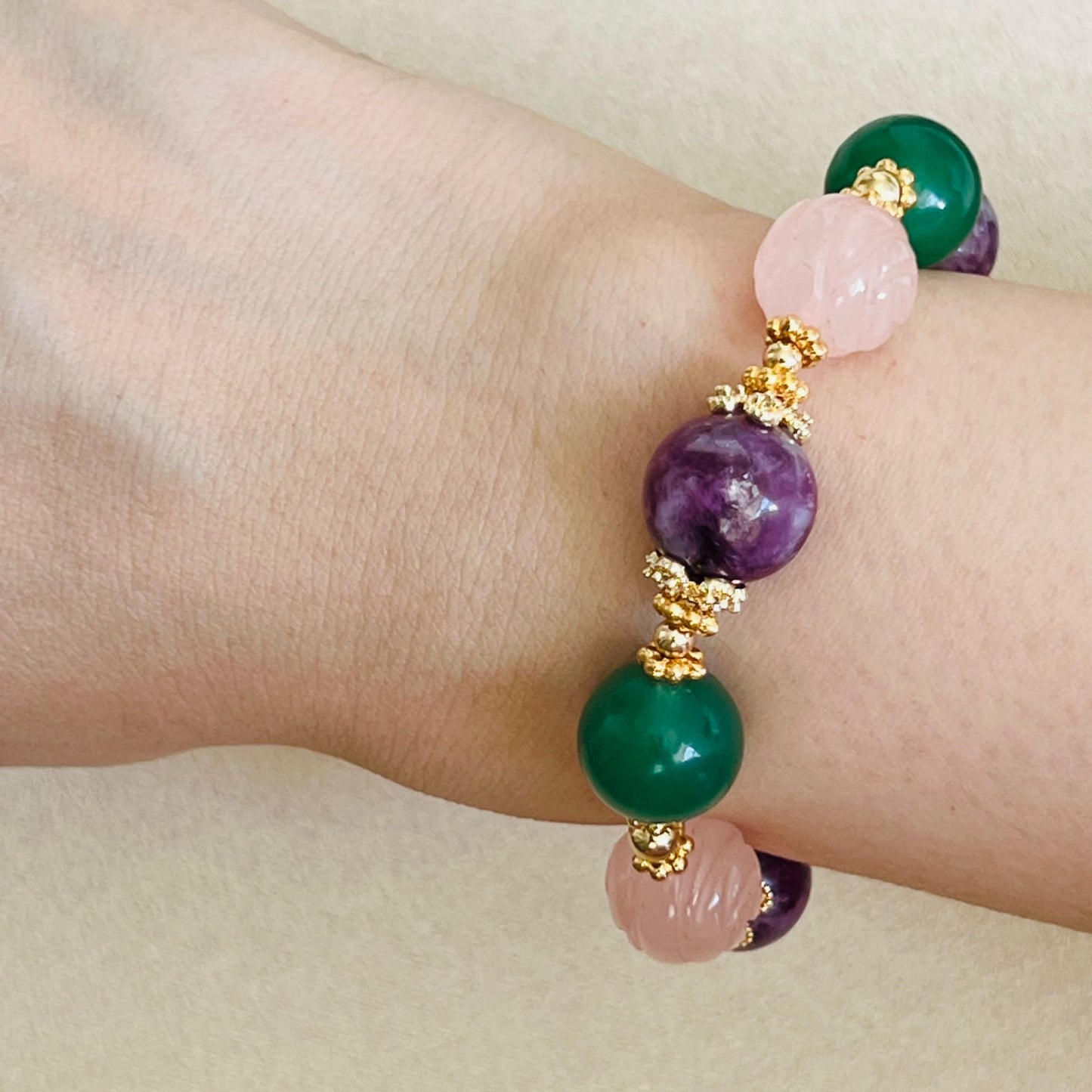 Purple Mica, Green Aventurine & Rose Quartz Bracelet