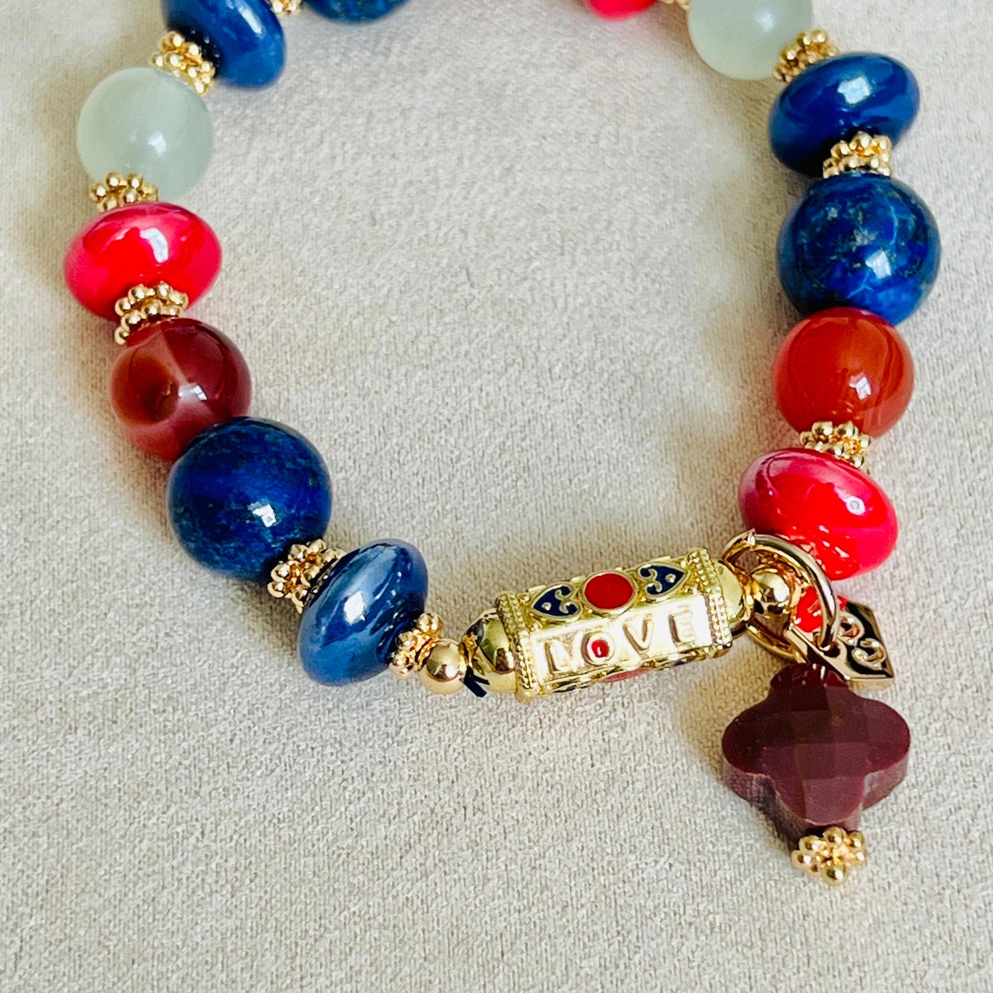 Calcite, Carnelian & Lapis Lazuli Love❤️ Bracelet