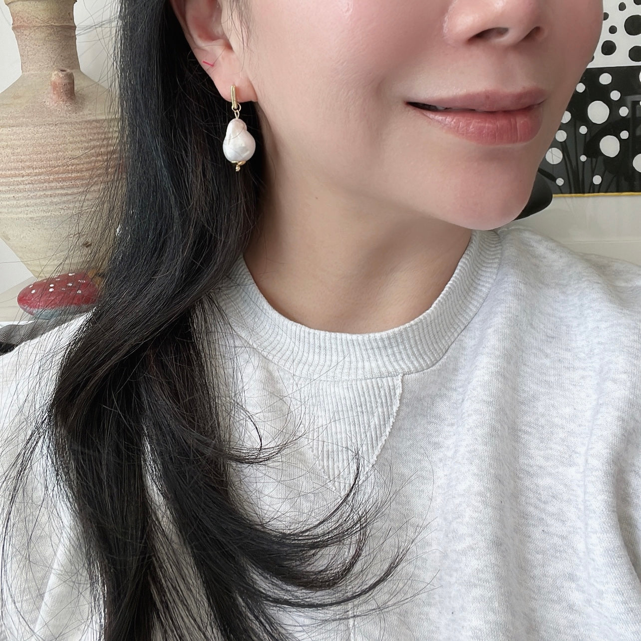 Puffy Baroque Pearl Earrings GHW