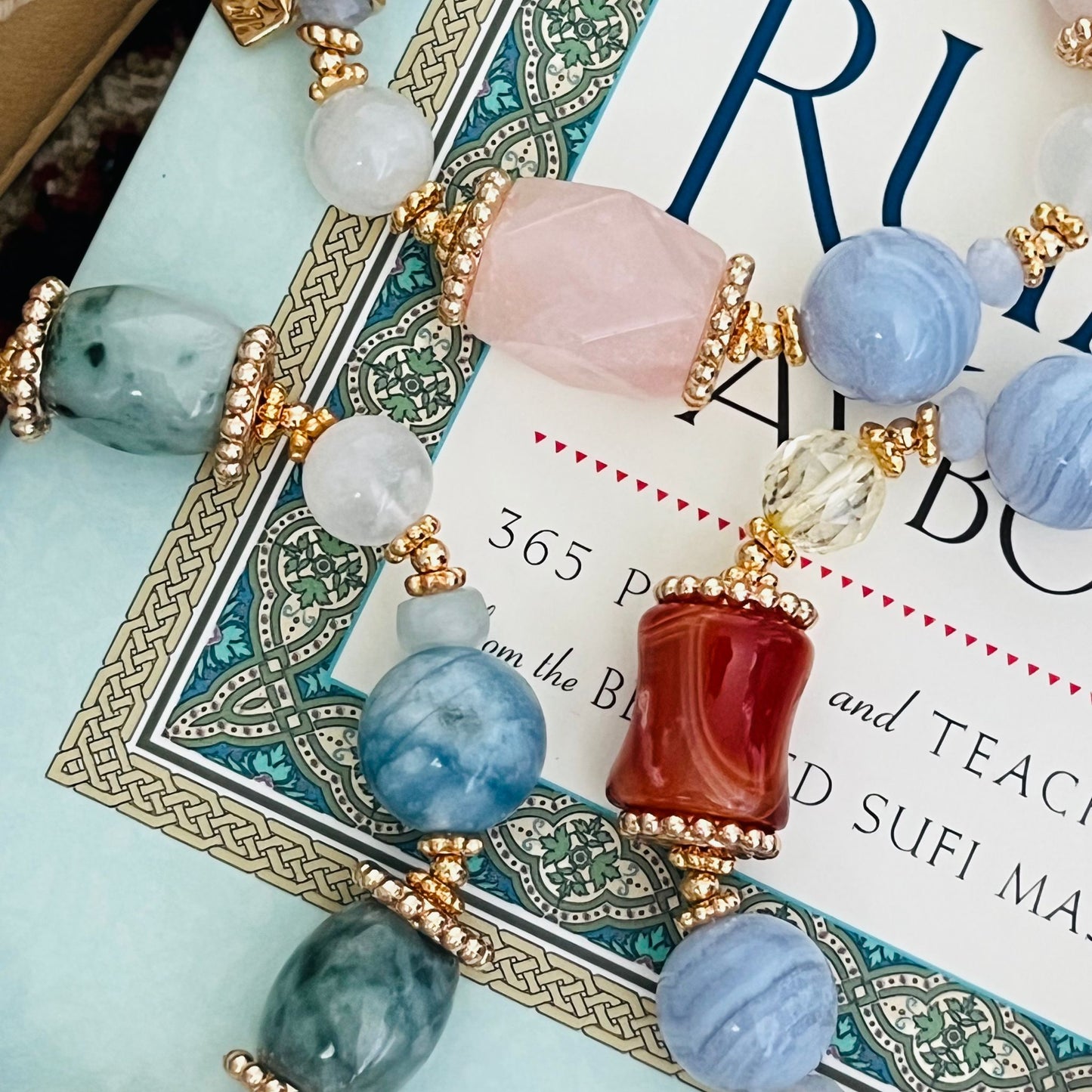 Rose Quartz, Blue Lace Agate & Moonstone Bracelet