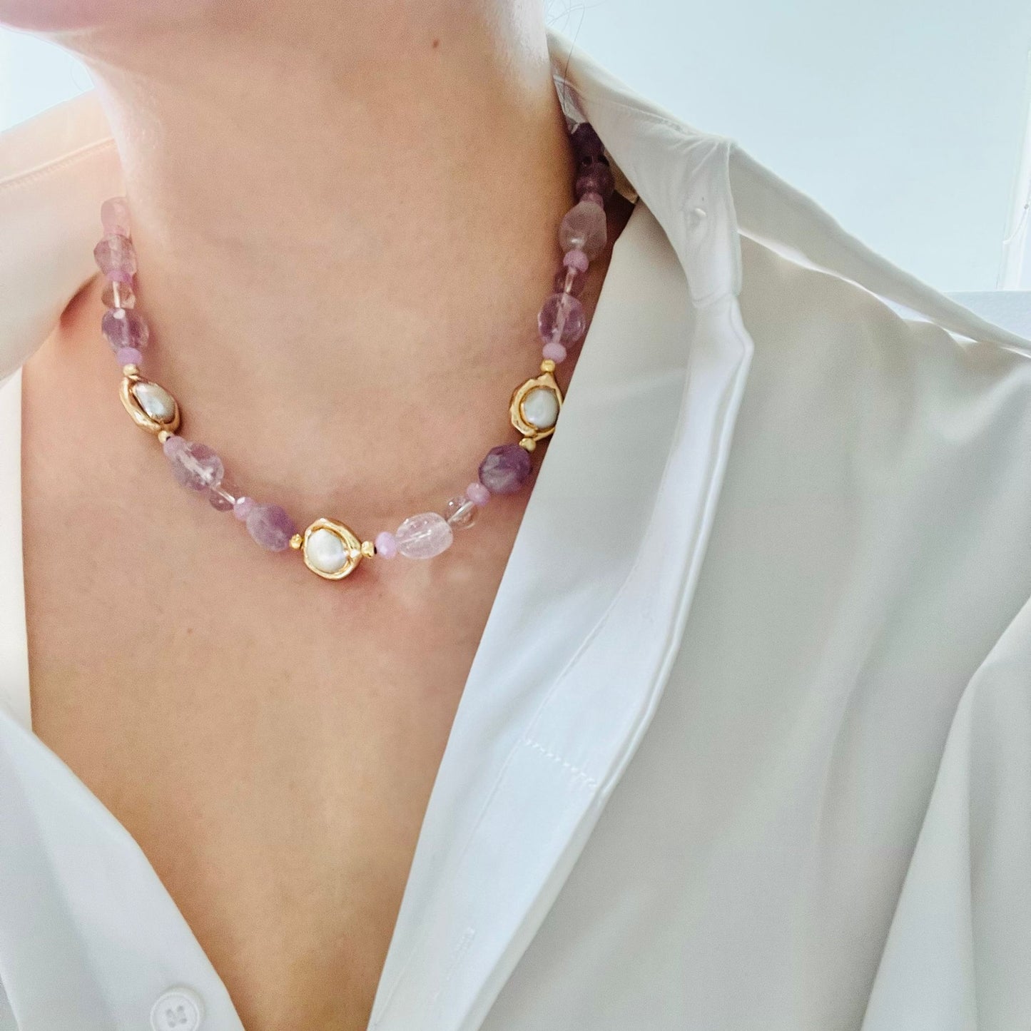 Amethyst, Ametrine & Baroque Pearl Charm Necklace