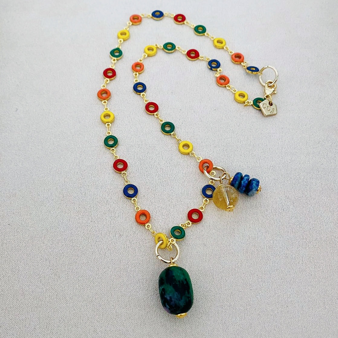 Ruby Zoisite, Citrine & Lapis Lazuli Necklace