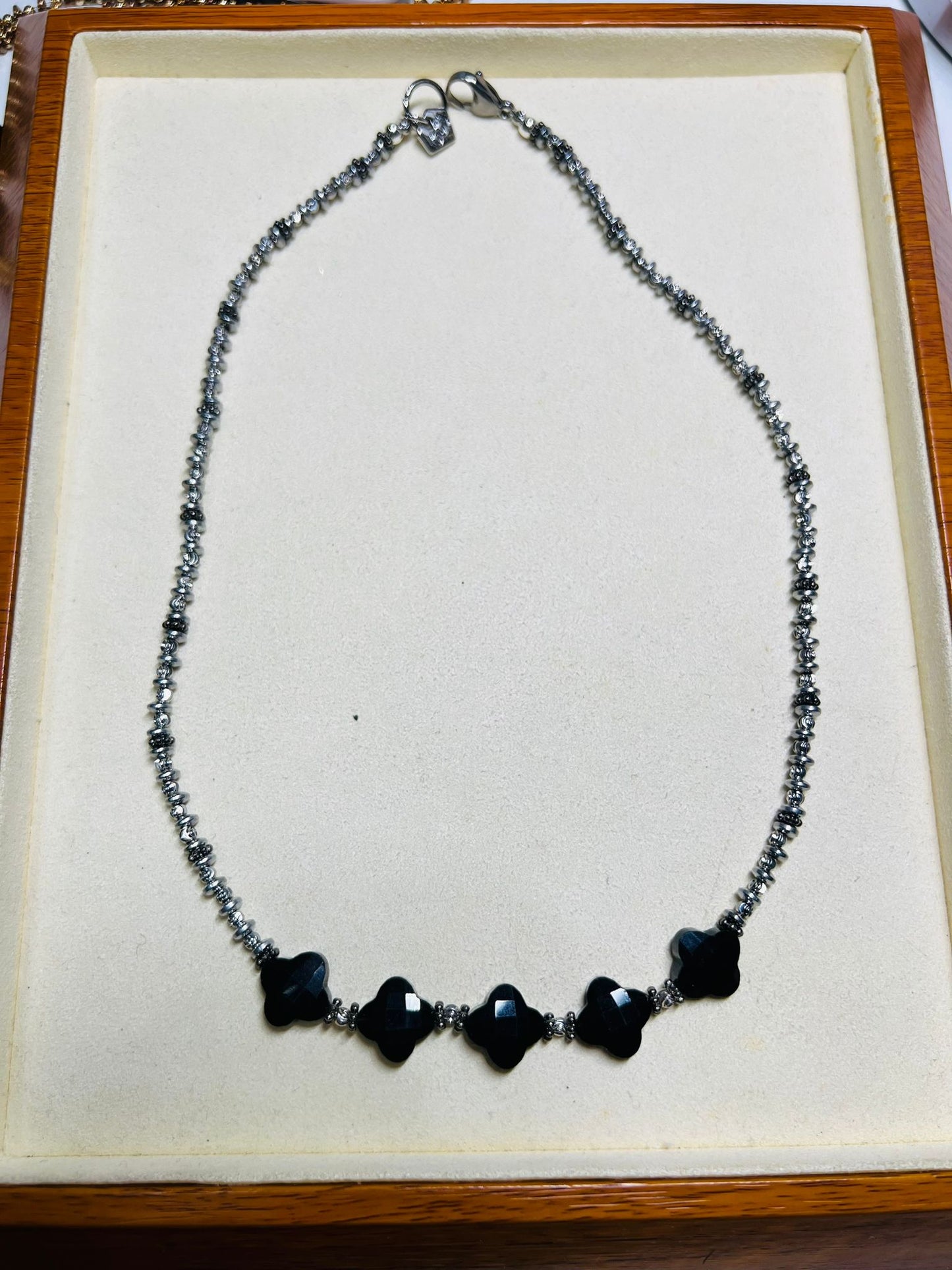 Black Onyx & Hematite Clovers Necklace