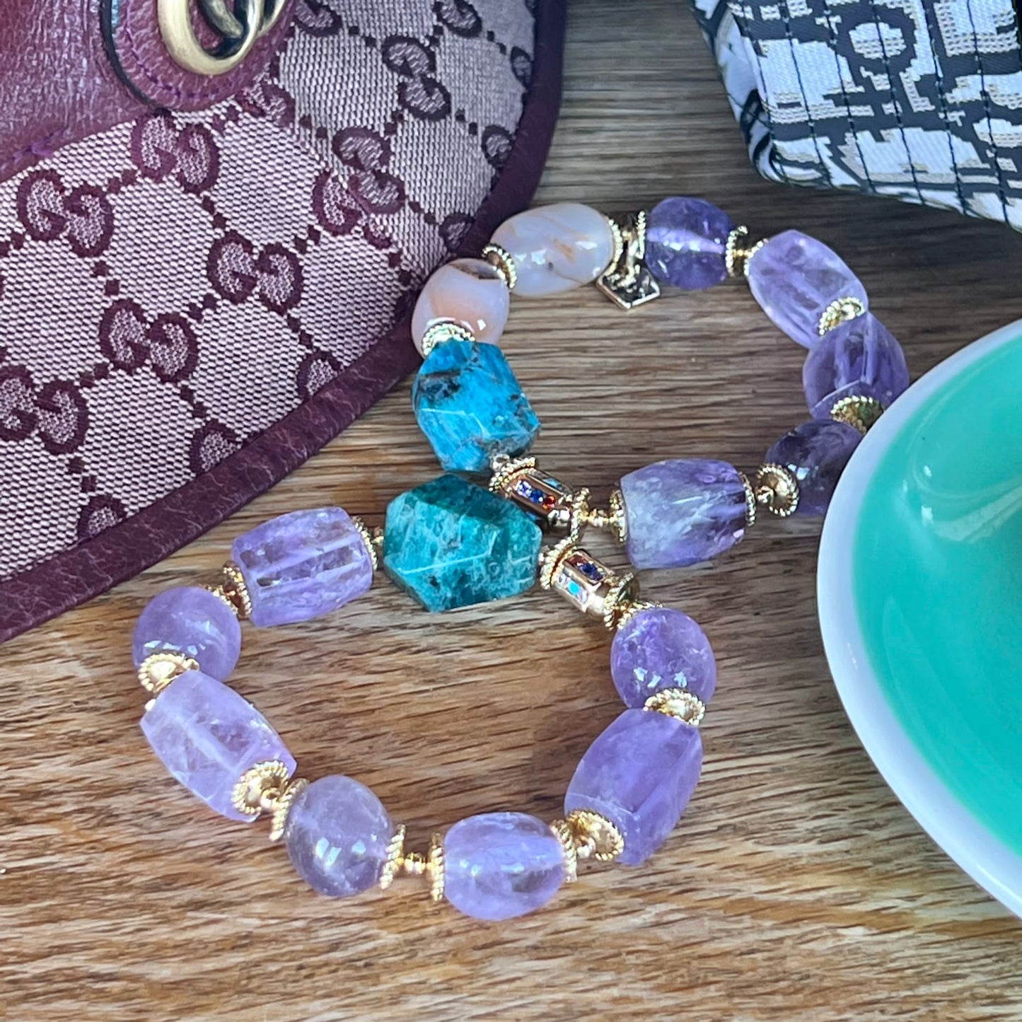 Raw Blue Apatite & Lavender Amethyst Bracelet