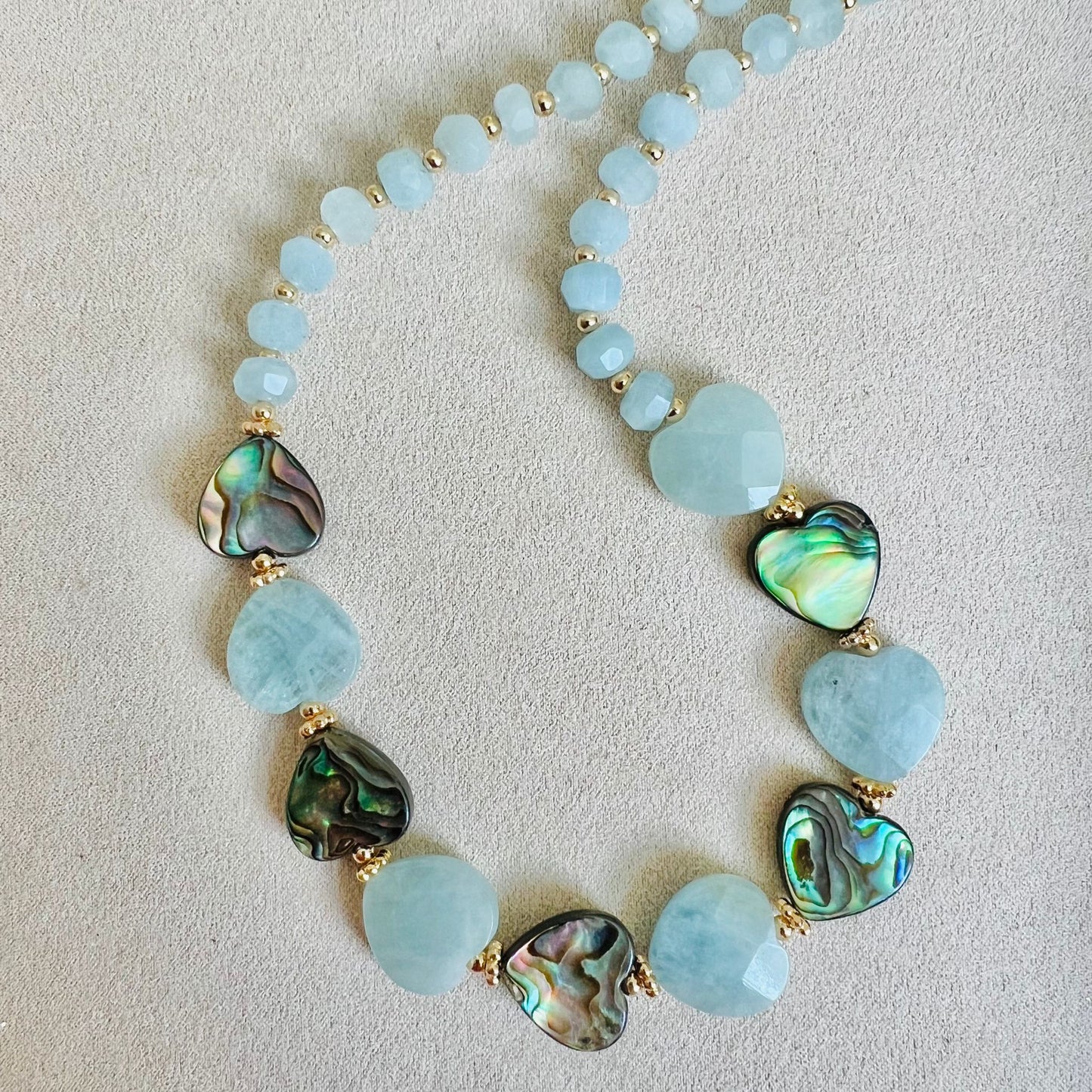 Aquamarine & Abalone Mother Of Pearl Necklace