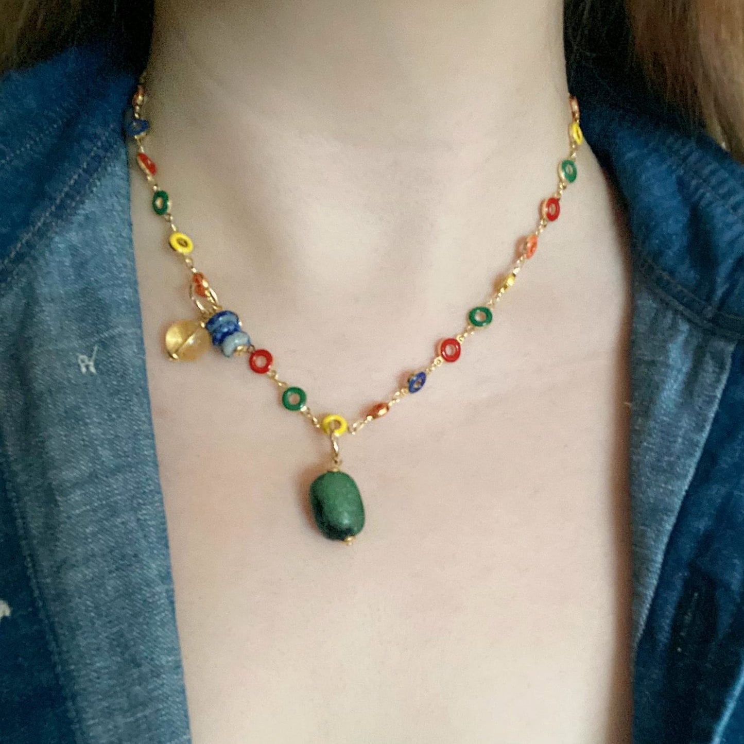 Ruby Zoisite, Citrine & Lapis Lazuli Necklace