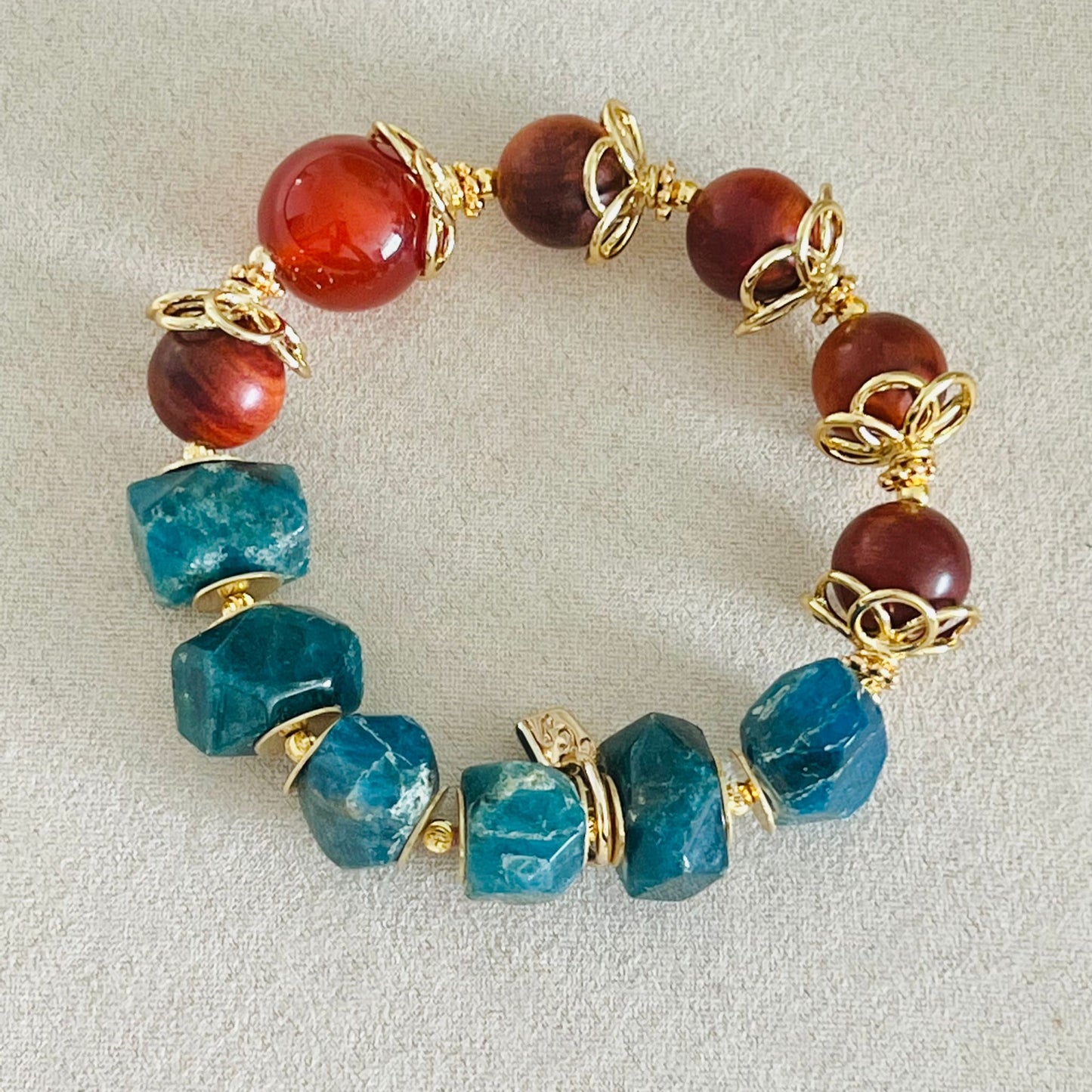 Red Agate, King Of Wood & Blue Apatite Bracelet