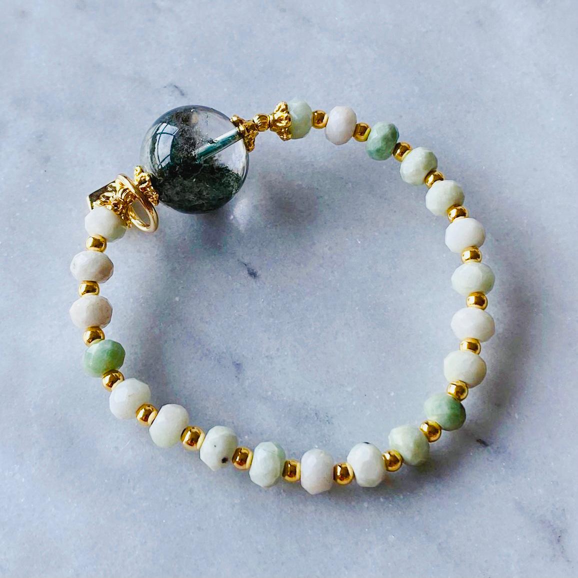 Jade & Green Phantom Quartz Crown Bracelet
