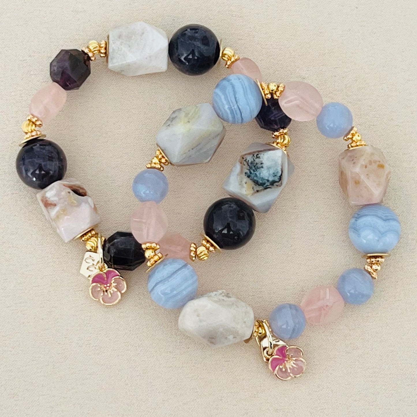 Raw Peruvian Pink Opal, Amethyst & Rose Quartz Bracelet