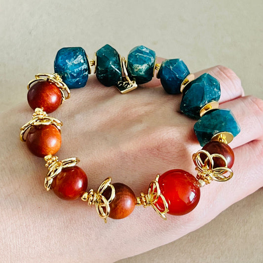 Red Agate, King Of Wood & Blue Apatite Bracelet