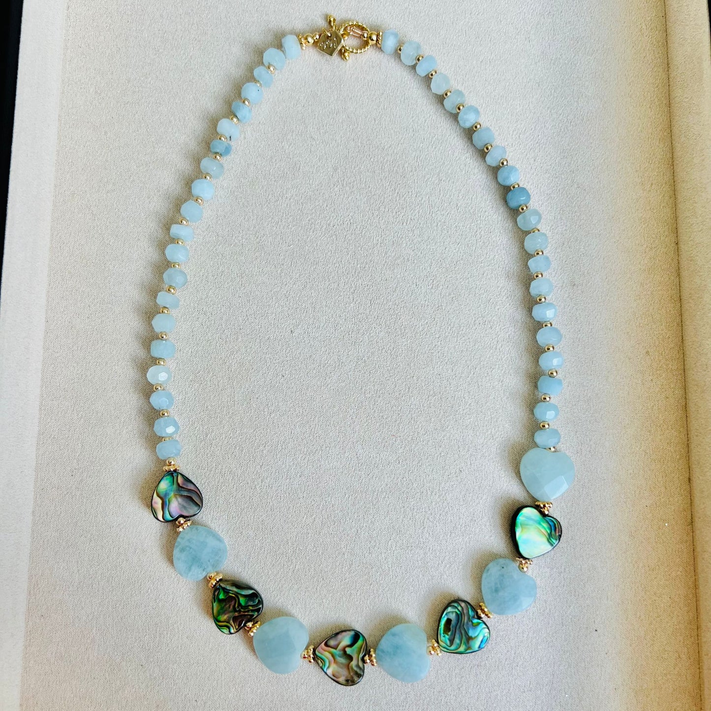 Aquamarine & Abalone Mother Of Pearl Necklace