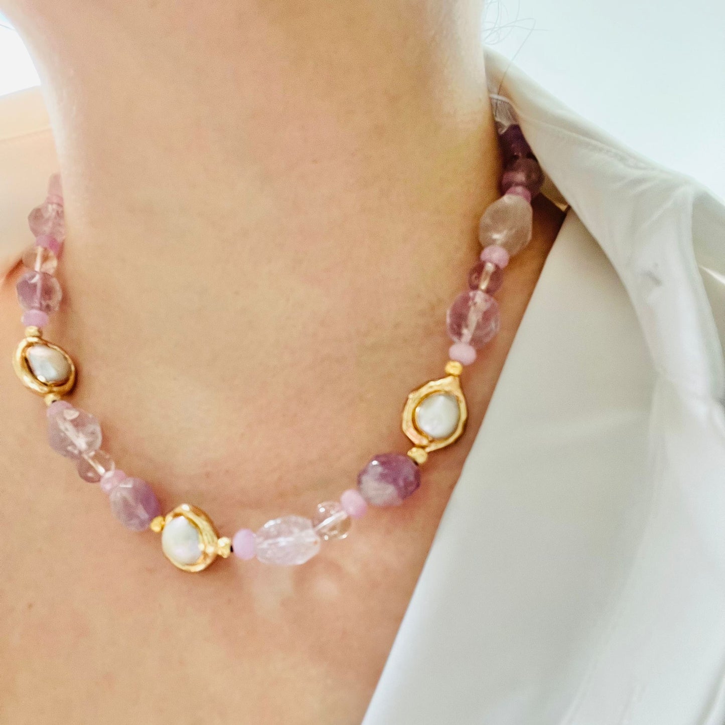 Amethyst, Ametrine & Baroque Pearl Charm Necklace