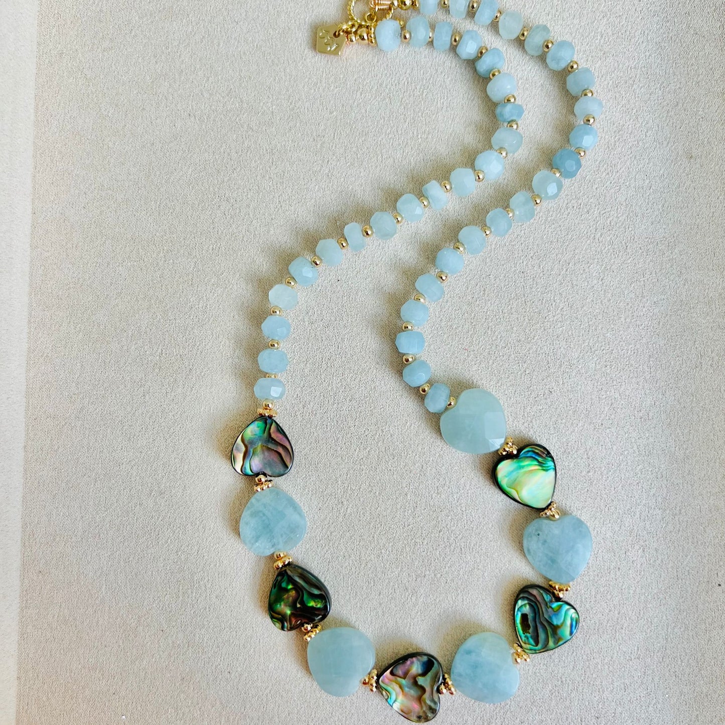 Aquamarine & Abalone Mother Of Pearl Necklace