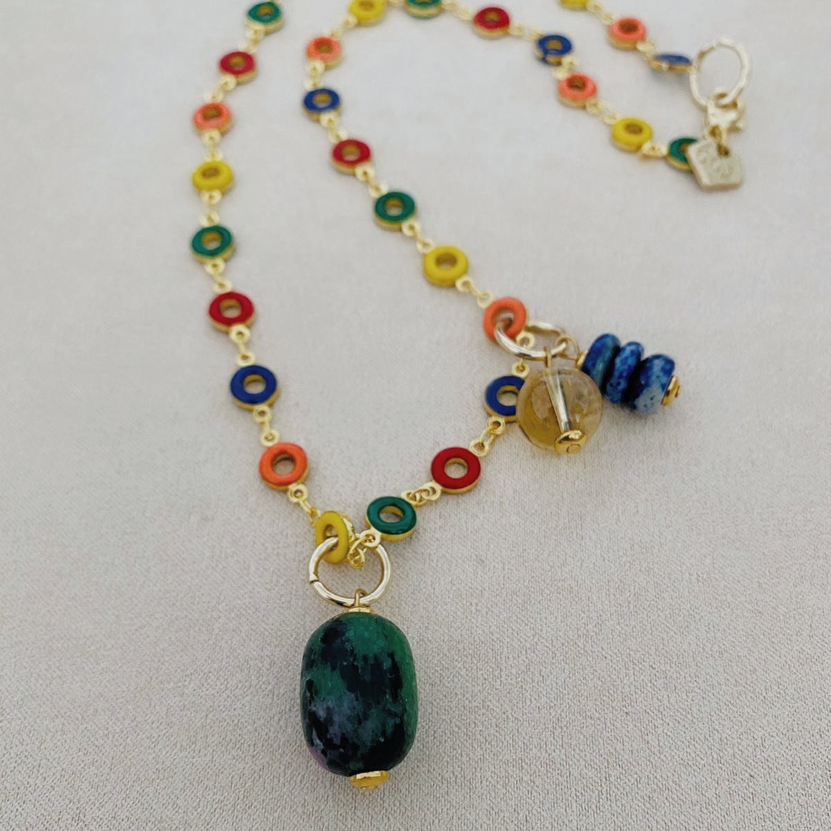 Ruby Zoisite, Citrine & Lapis Lazuli Necklace