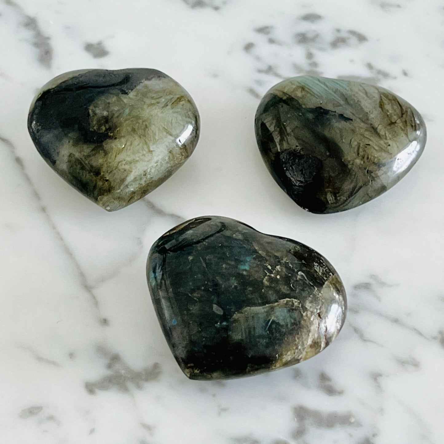 Puffy Labradorite Hearts