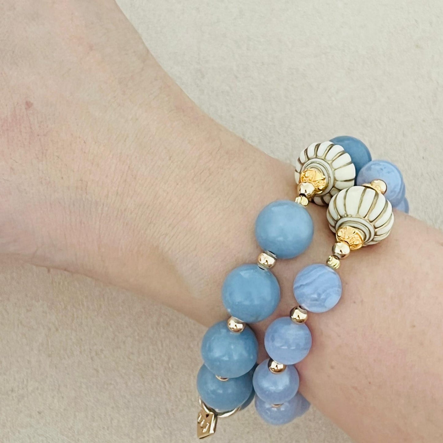 Blue Angelite Seashell Bracelet