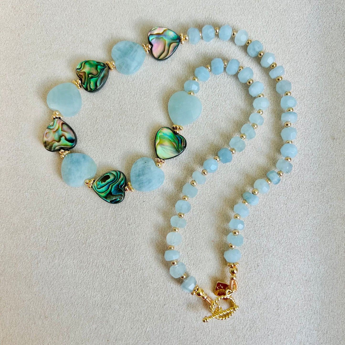 Aquamarine & Abalone Mother Of Pearl Necklace