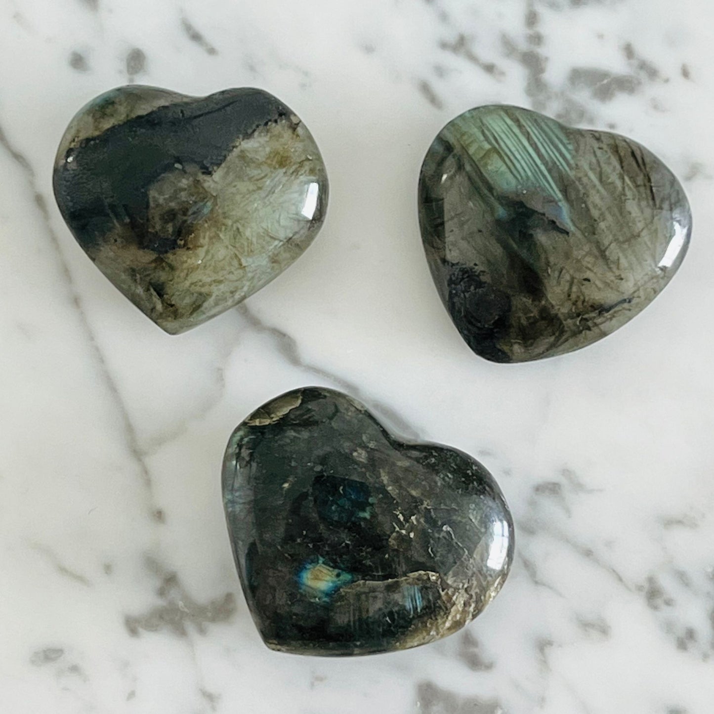 Puffy Labradorite Hearts