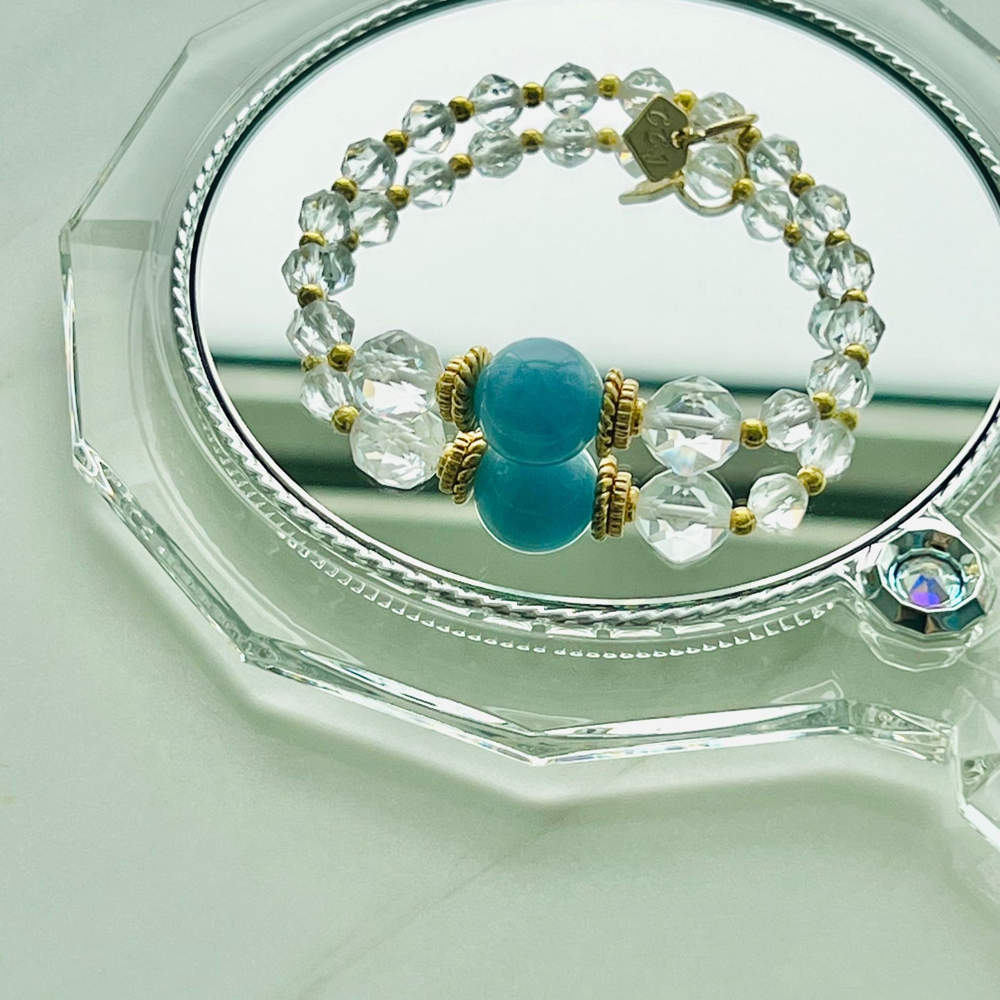 Sparkly Aquamarine & Quartz Bracelet